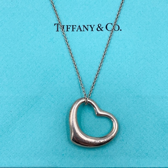 Authentic Tiffany & Co 925 Silver Elsa Peretti Large (27mm) Open Heart Necklace - Picture 1 of 10